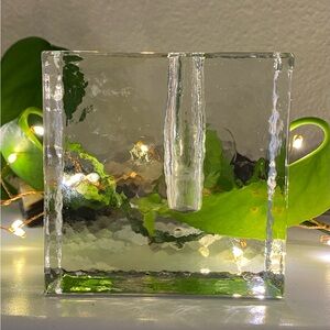 Modernist Glass Ice Cube Block Flower Bud Vase Clear Textured West Germany 3”
